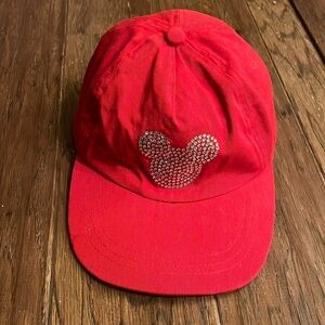 Disney Red Rhinestone Mickey Mouse Baseball Cap Hat